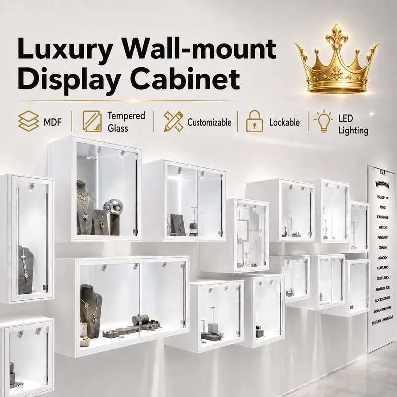 Jewelry Stores With Watches - Maßgefertigte weiße wandmontierte LED-Vitrine für Schmuck,
