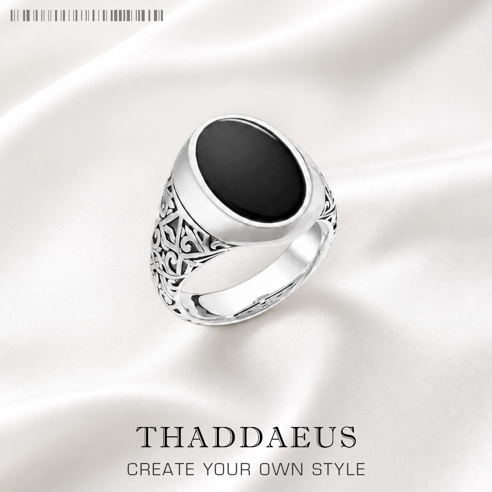 Mens Signet Ring - Schwarzer ovaler Siegelring im europäischen Stil,