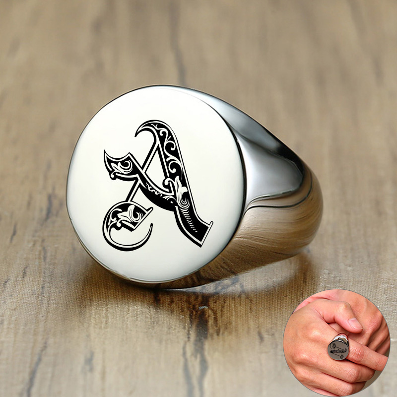 Mens Signet Ring - Vnox Stilvolle Muster Schrift Initial Stempel
